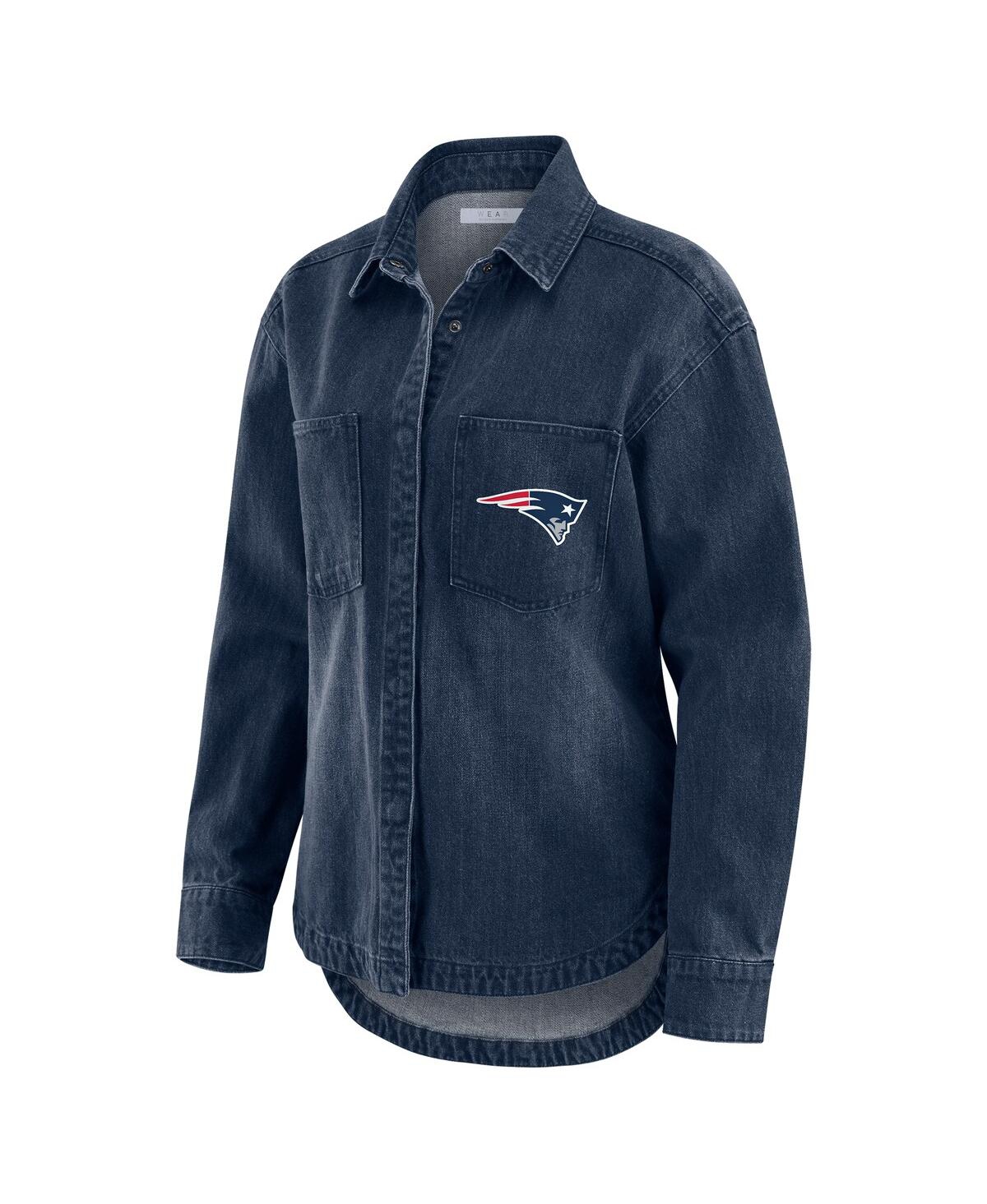 Wear by Erin Andrews Women's Denim New England Patriots Washed Oversized Full-Snap Shacket