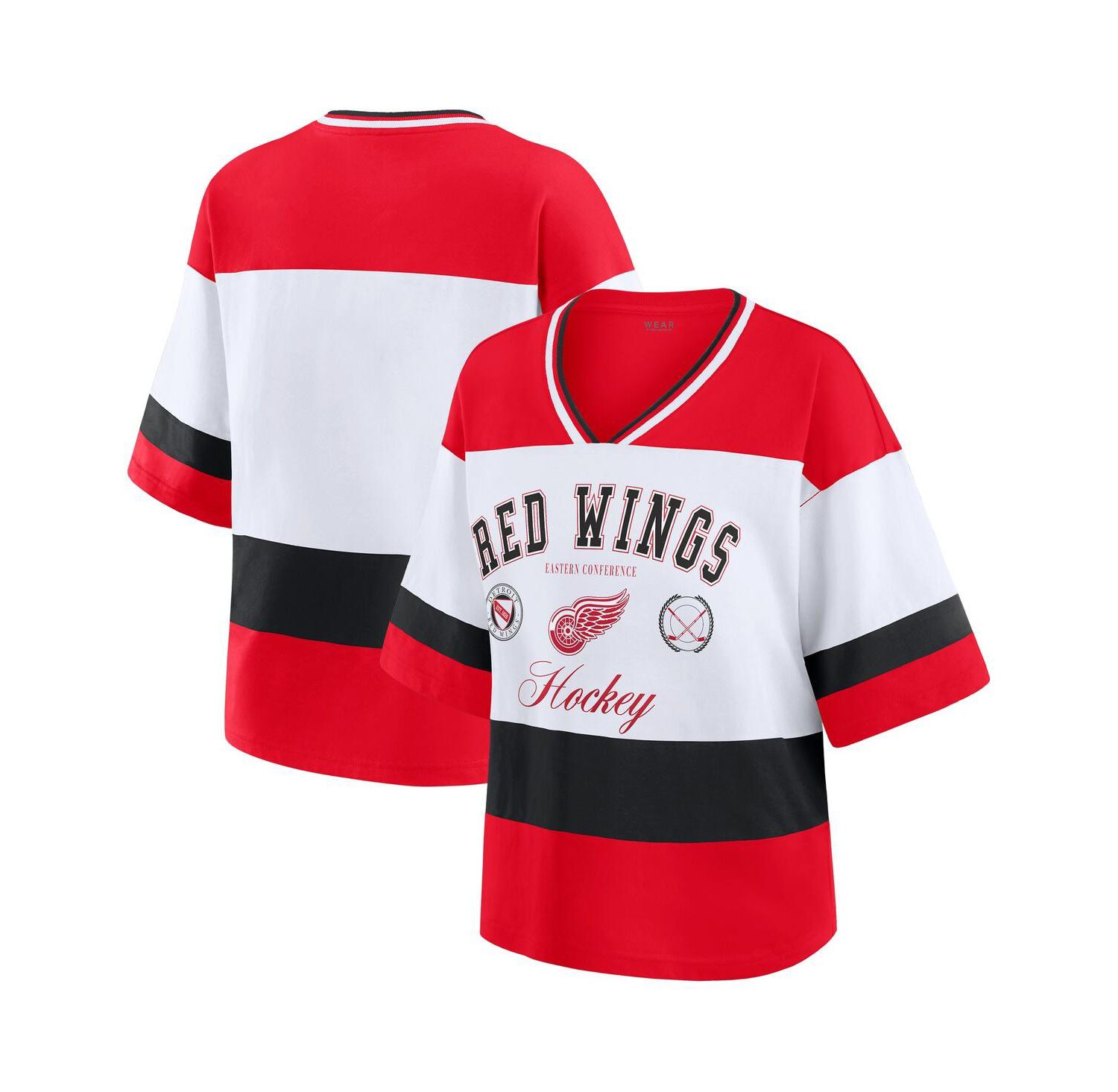 Women's Red/White Detroit Red Wings Jersey Style T-Shirt