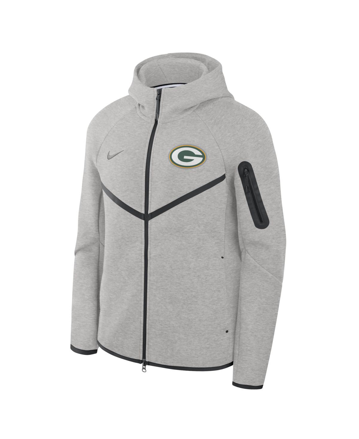 Nike Men's Heather Gray Green Bay Packers Tech Fleece Full-Zip Windrunner Hoodie