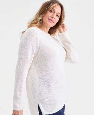 Plus Size Boat-Neck Tape Yarn Sweater