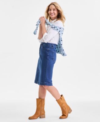 Women's Denim Slit Midi Skirt, Macy's Exclusive