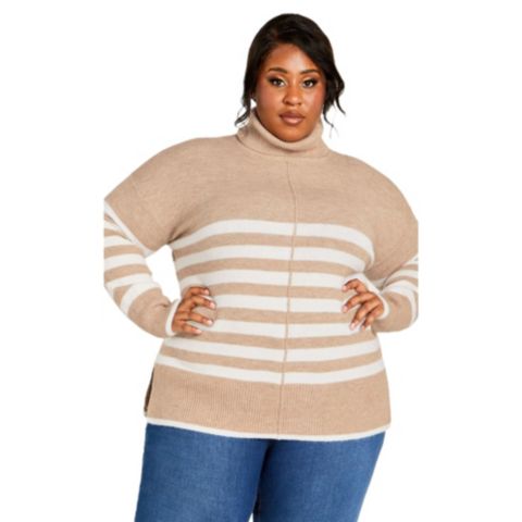 Женский свитер Avenue Livvy Roll Neck Stripe, цвет: Chai