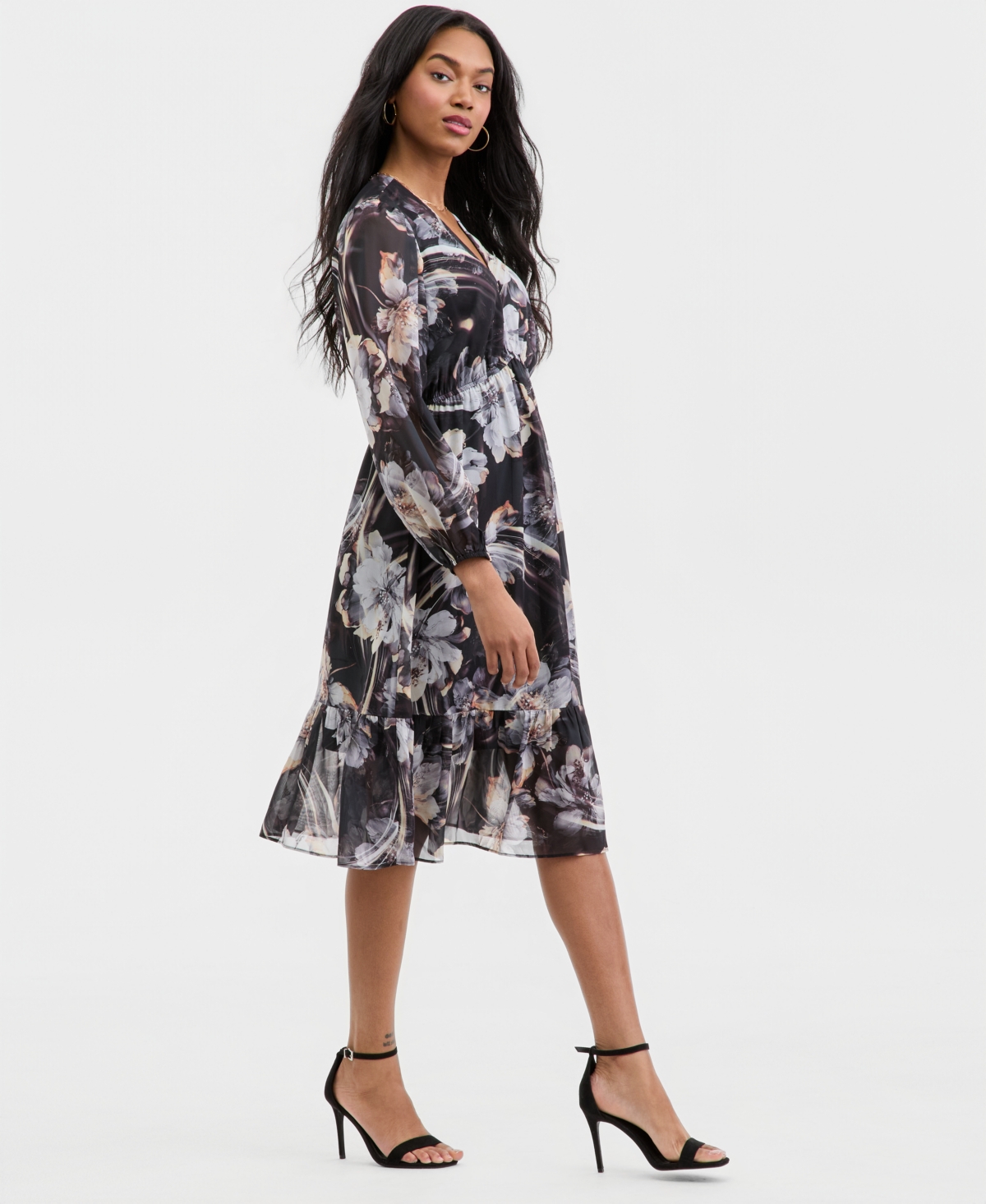 Robbie Bee Women's Printed Blouson-Sleeve A-Line Dress