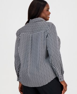 Plus Size Printed Button-Front Shirt
