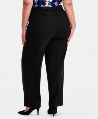 Plus Size Pull-On Straight-Leg Trousers