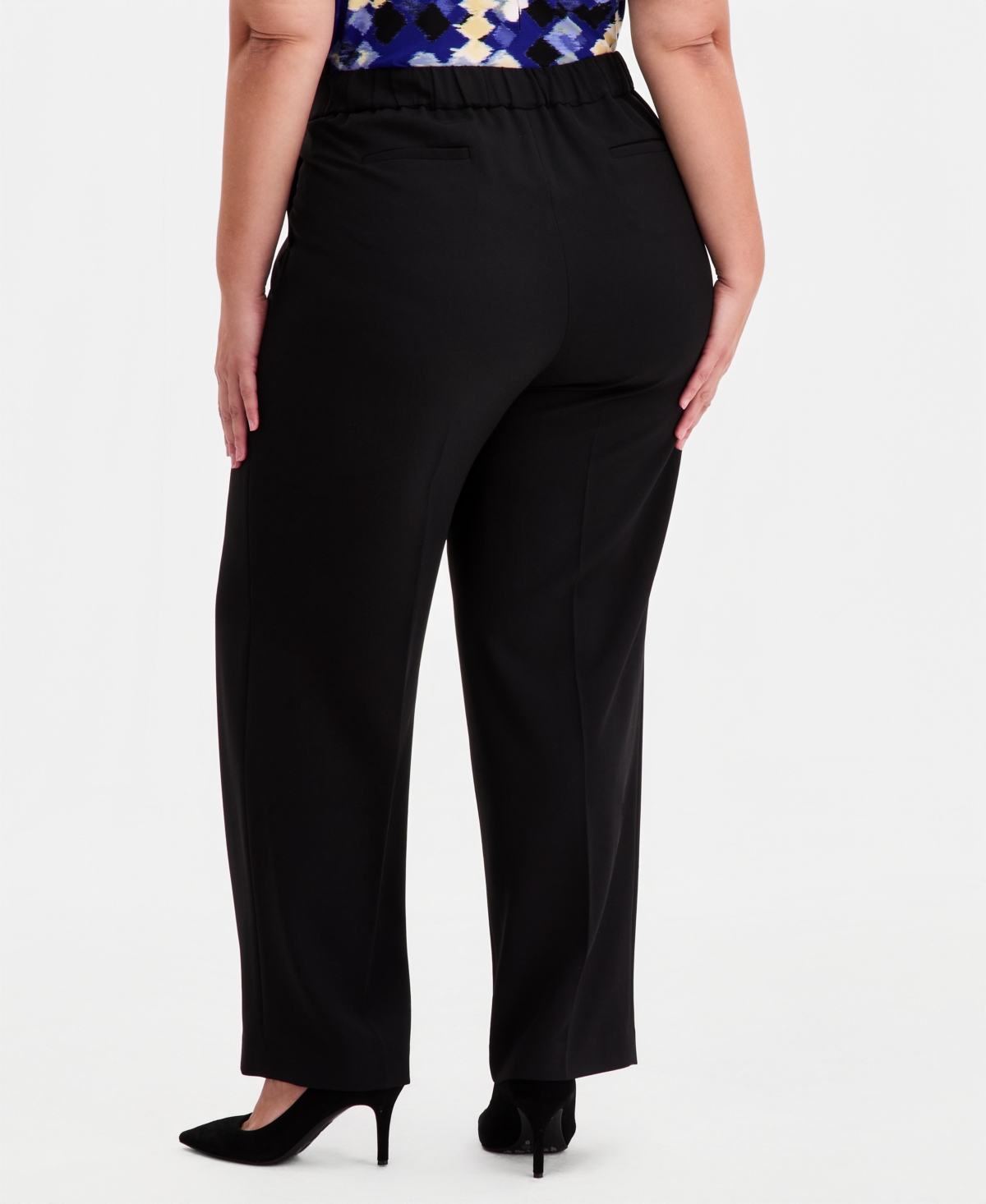 Kasper Plus Pull-On Straight-Leg Trousers