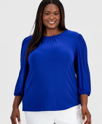 Plus Size Crochet-Trim 3/4-Sleeve Top