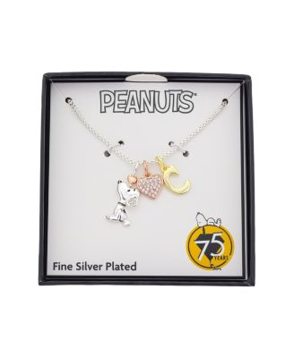 Peanuts Cubic Zirconia Snoopy Heart Initial Cluster Charm Necklace