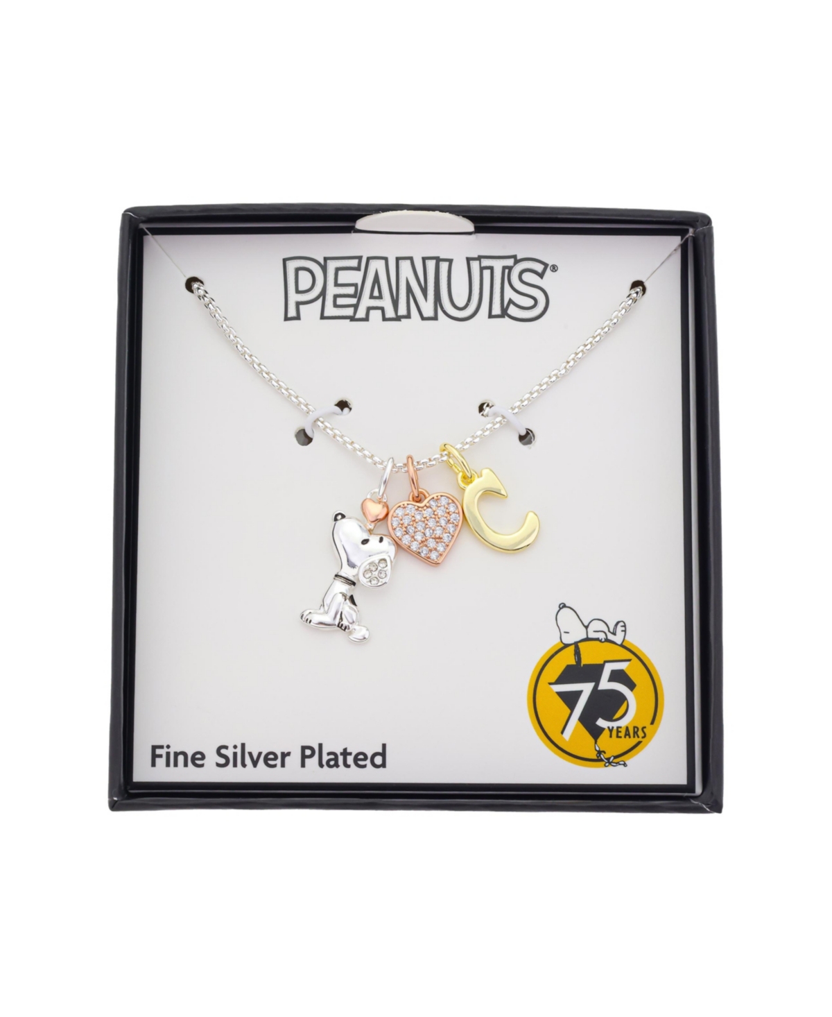 Disney Peanuts Cubic Zirconia Snoopy Heart Initial Cluster Charm Necklace