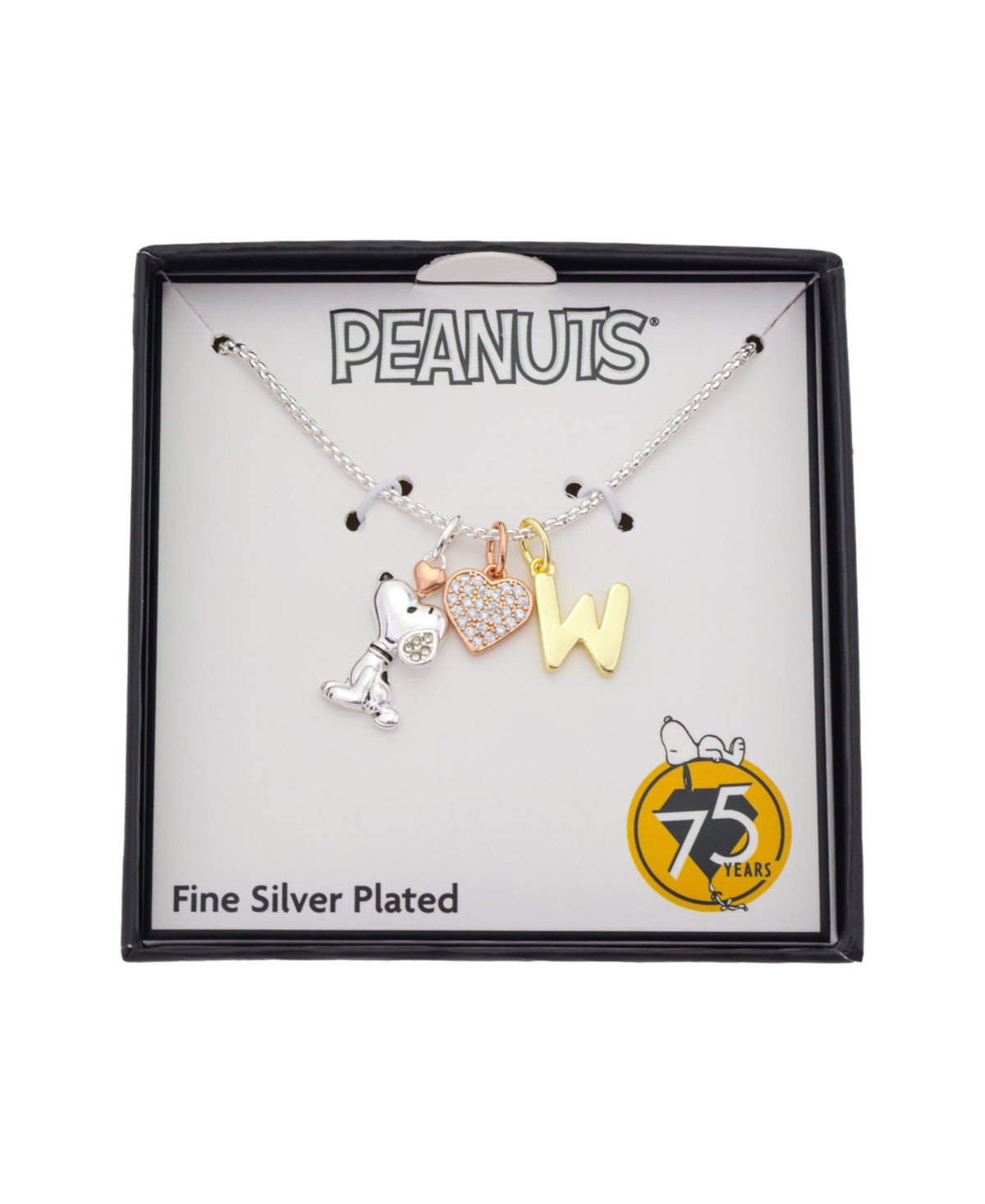 Disney Peanuts Cubic Zirconia Snoopy Heart Initial Cluster Charm Necklace
