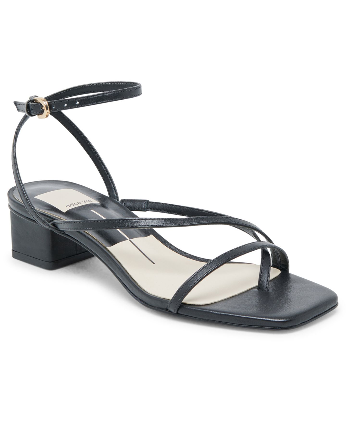 Женские сандалии Dolce Vita Karlos Ankle Strap Block Heel Dress Sandals, цвет: Чёрный кожаный — фото 1