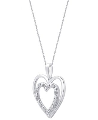 Diamond Double Heart Pendant Necklace (1/10 ct. t.w.) in Sterling Silver