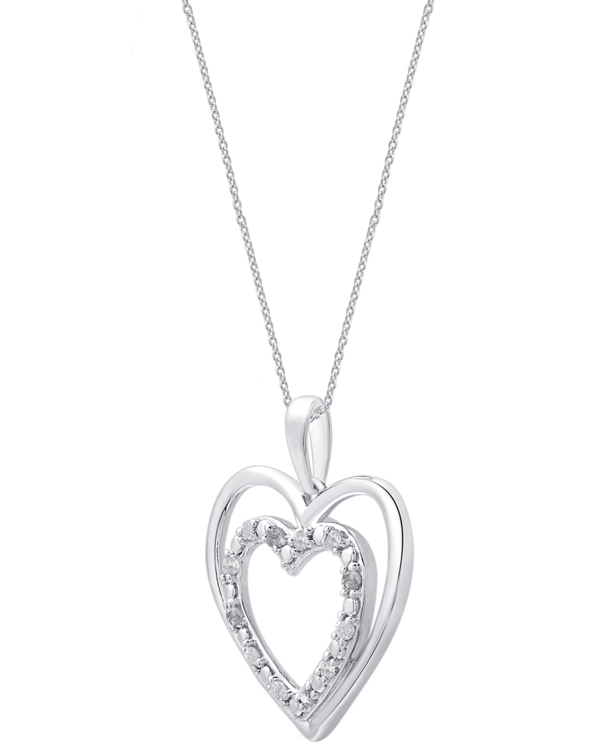 Macy's Diamond Double Heart Pendant Necklace (1/10 ct. t.w.) in Sterling Silver
