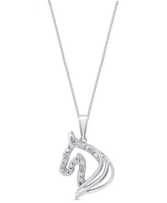 Macy's - Diamond Horse Pendant Necklace (1/10 ct. t.w.) in Sterling Silver