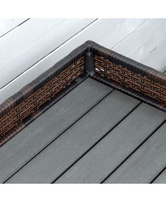 PE Rat Patio Storage Bench w/ Interior Waterproof Cloth Bag,