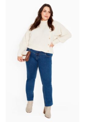 Women's Plus Size Beata Asymmetrical Button Knit Sweater