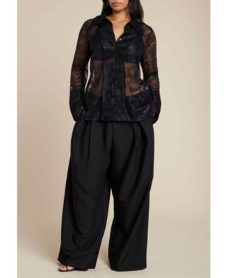 Women's Sheer Lace Button Up Top