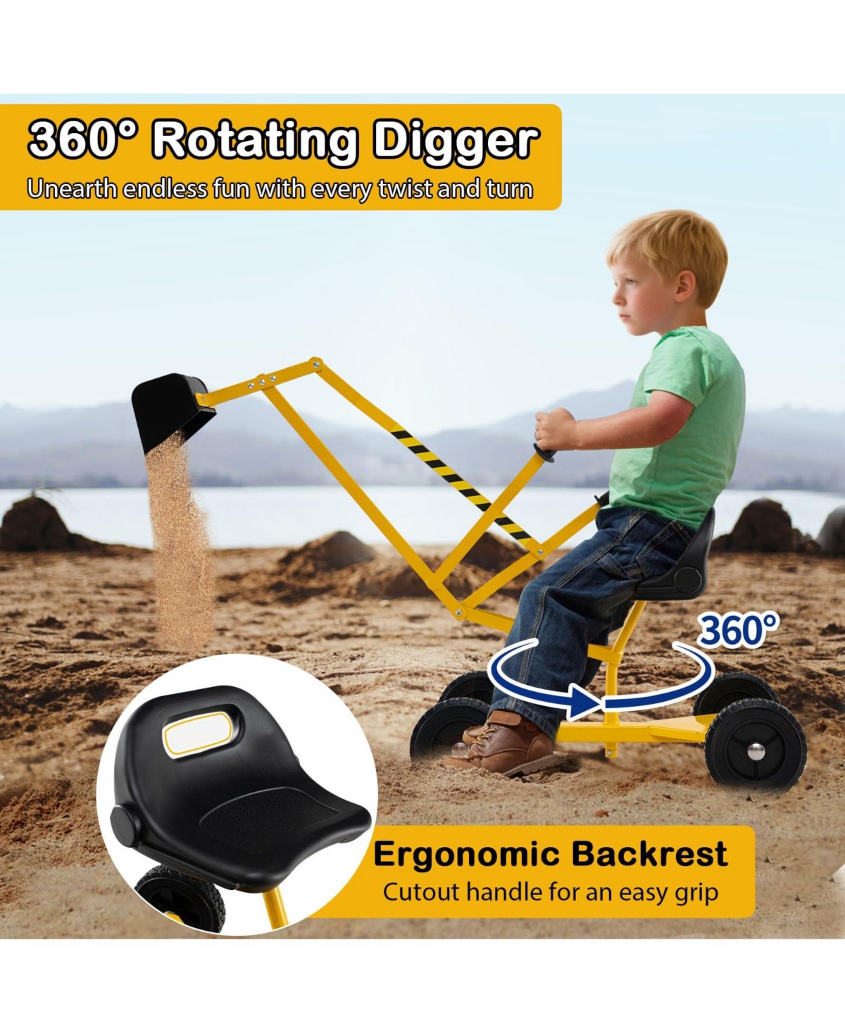 Mecale Sand Digger for Kids Sandbox Toy Digger with 2-Handed Controls and Flexible Shovel