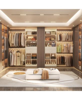 4-8 FT Walk-in Adjustable Closet Organizer System with 2 Drawers and 5 Rods, Fits 60-96'' Closets