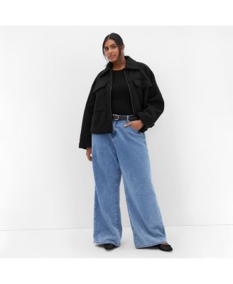 Plus Size Boucle Zip Front Jacket