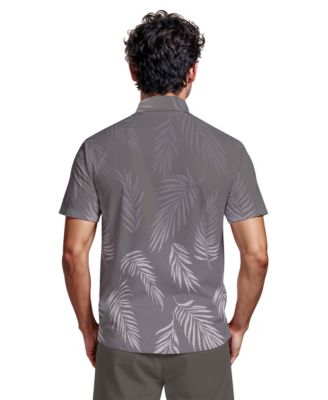 Men's Botanical Print Short-Sleeve Button-Down Woven Golf Shirt