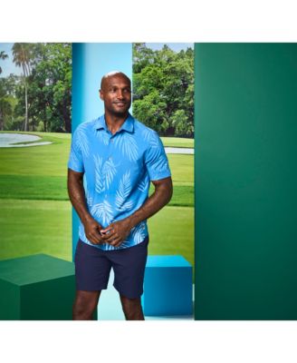 Men's Botanical Print Short-Sleeve Button-Down Woven Golf Shirt