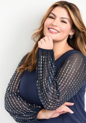 Women's Plus Size Glitz Embellished Sleeve Tunic