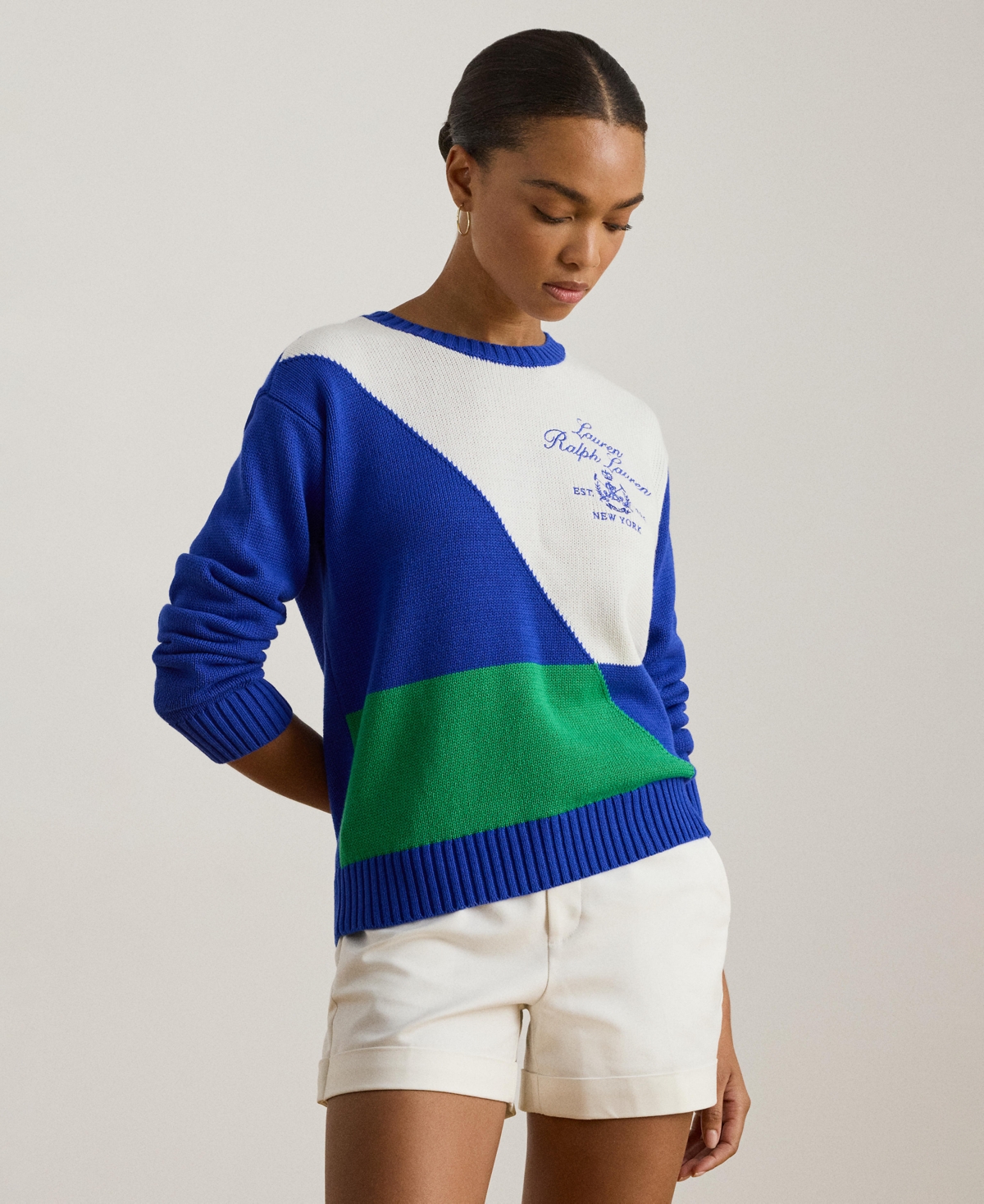 Lauren Ralph Women's Color-Blocked Crewneck Sweater