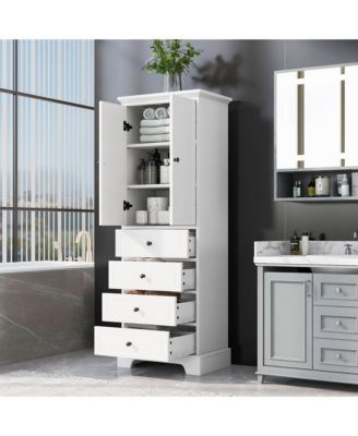 2-Door 4-Drawer MDF Cabinet with Adjustable Shelf & Anti-Tip Design – Modern Storage Organizer