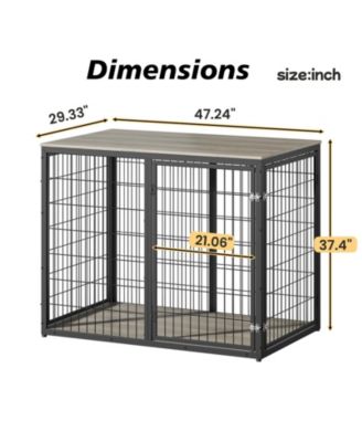 47 Inch Dog Crate Dog Cage Furniture with 3 Doors for Large and Medium Dogs Grey Durable Wooden Dog Kennel