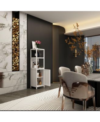 52 Inch Tall White Linen Tower Bamboo Storage Cabinet Freestanding Storage Cabinet for Bathroom Bedroom and Living Room