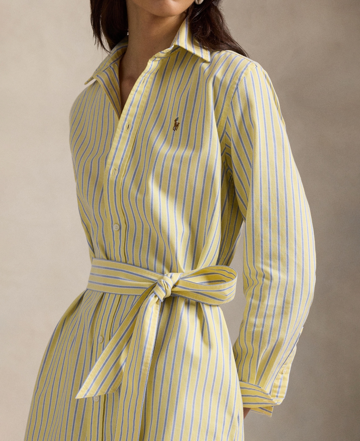 Polo Ralph Lauren Women's Belted Cotton Oxford Shirtdress In Yellow
