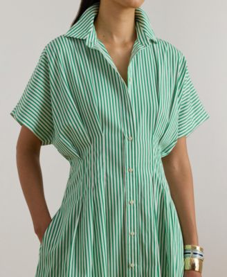 Women's Striped Pleated Shirt Dress