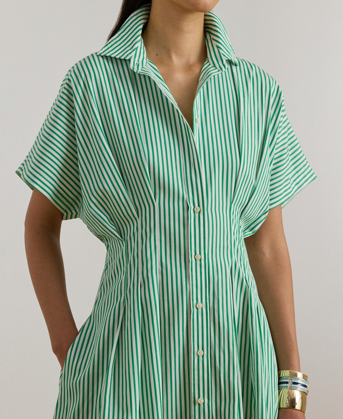 Lauren Ralph Women's Striped Pleated Shirtdress