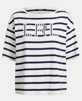 Women's Striped Beaded-Logo T-Shirt