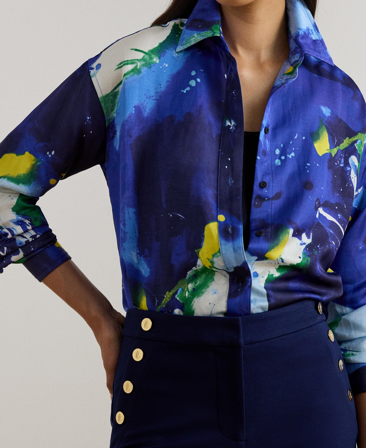 Lauren Ralph Women's Relaxed Fit Abstract-Print Crepe Shirt