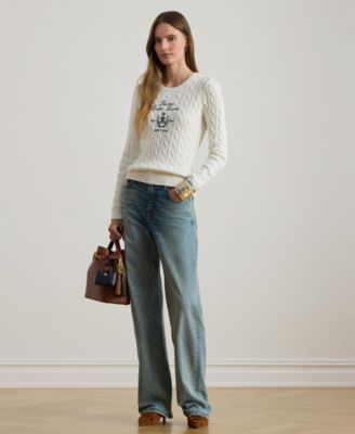 Women's Embroidered-Crest Cable-Knit Sweater