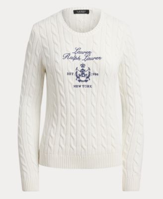 Women's Embroidered-Crest Cable-Knit Sweater