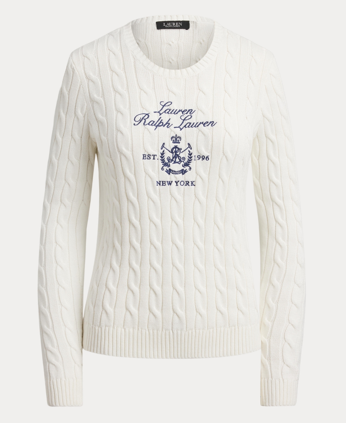 Lauren Ralph Women's Embroidered-Crest Cable-Knit Sweater