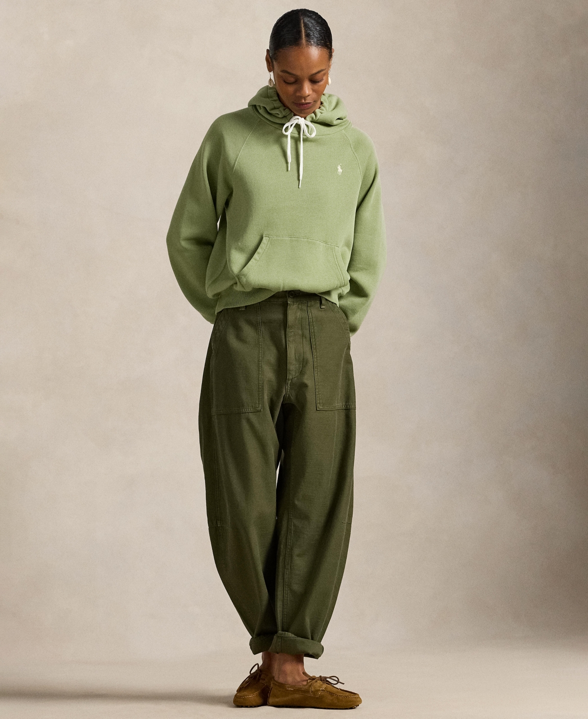 Polo Ralph Lauren Women's Shrunken Fit Fleece Hoodie Sweatshirt In Green