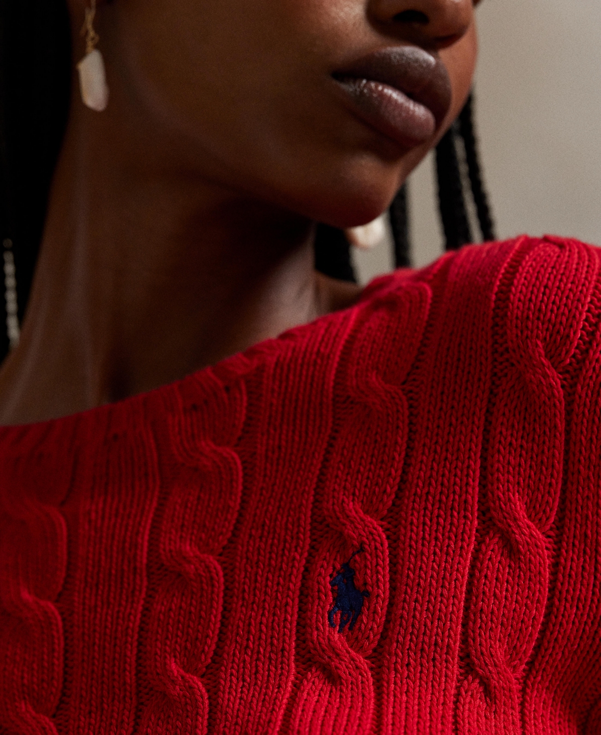 Polo Ralph Lauren Women's Cable-knit Cotton Crewneck Sweater In Red