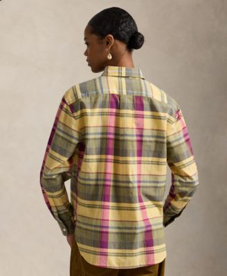 Women's Relaxed Fit Collared Plaid Shirt