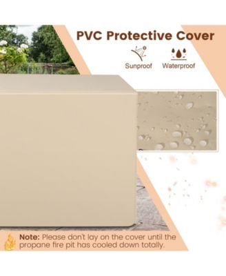 35 Inch Propane Gas Fire Pit Table Wicker Rattan with Lava Rocks PVC Cover