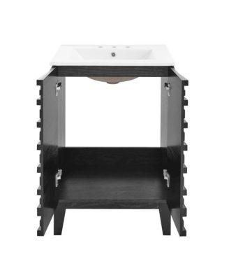 Cascade 24 in. Black Oak Bathroom Vanity With White, 3-Hole Ceramic Sink Top