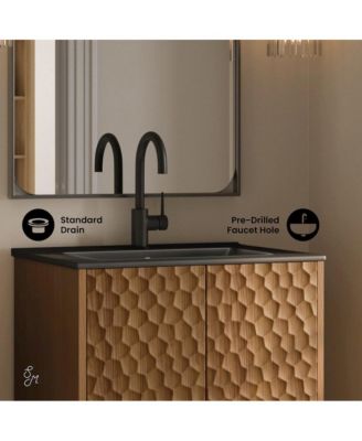 Bosse 24" Freestanding Bathroom Vanity in Brown Oak with Black Sink Top