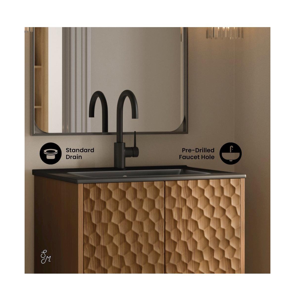 Swiss Madison Bosse 24" Freestanding Bathroom Vanity in Brown Oak with Black Sink Top