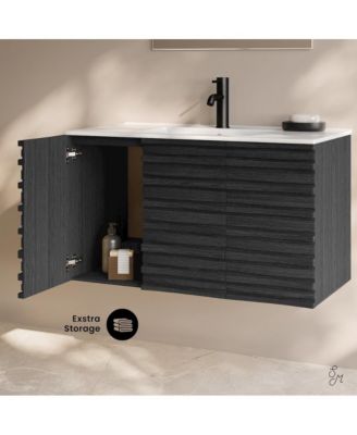 Cascade 36" Wall-Mounted Bathroom Vanity in Black Oak with Sink Top