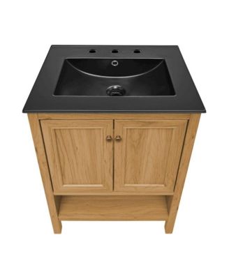 24" Freestanding Bathroom Vanity in Golden Oak, Black 3-Hole Centerset Sink Top