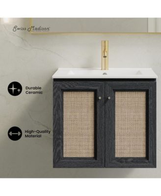 24" Wall-Mounted Bathroom Vanity in Black Oak with Single Faucet Hole Vanity Top