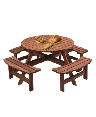 8 Person Wooden Picnic Table with Built-In Benches